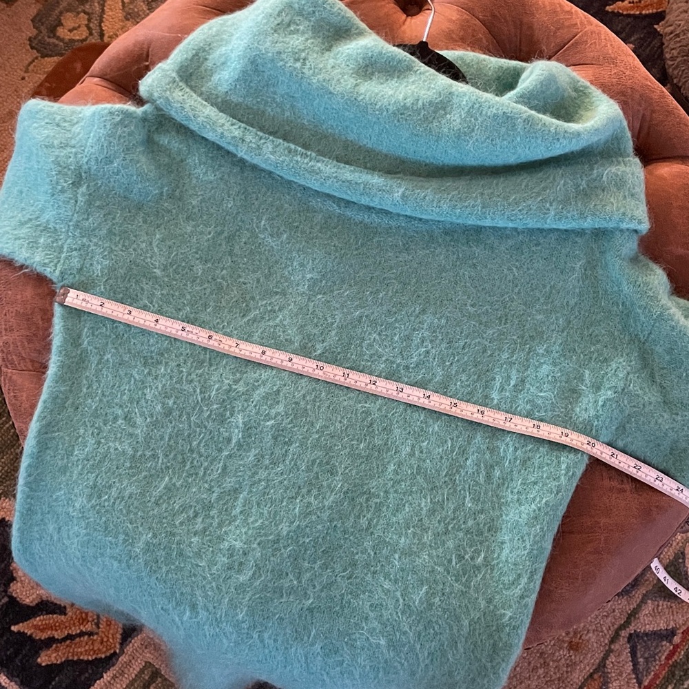 NWT Banana Republic oversized fuzzy alpaca blend Aqua Funnel Neck Sweater Dress - Picture 7 of 7